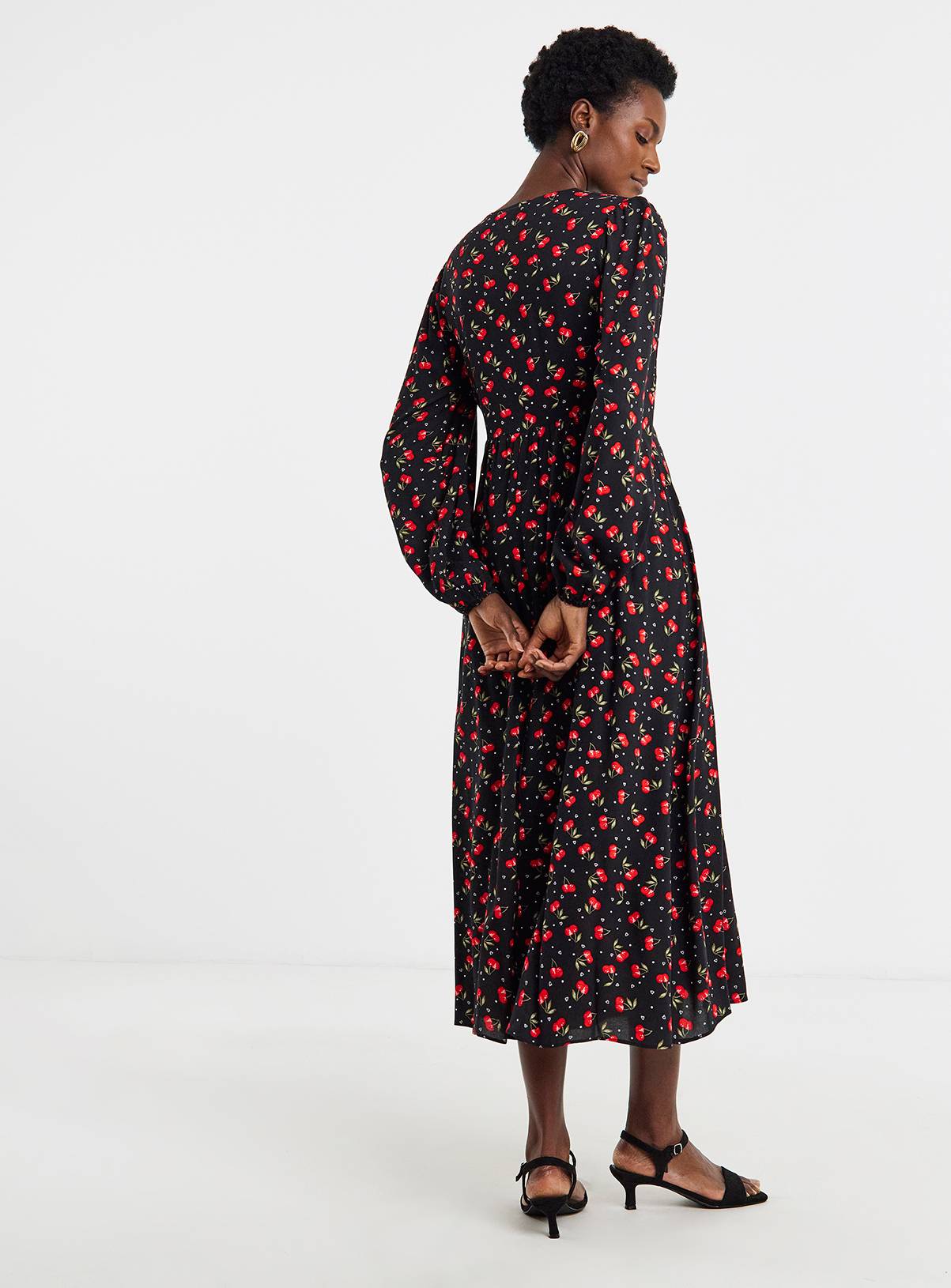 JD WILLIAMS Button Through Cherry Print Tea Dress 8 - Image 2